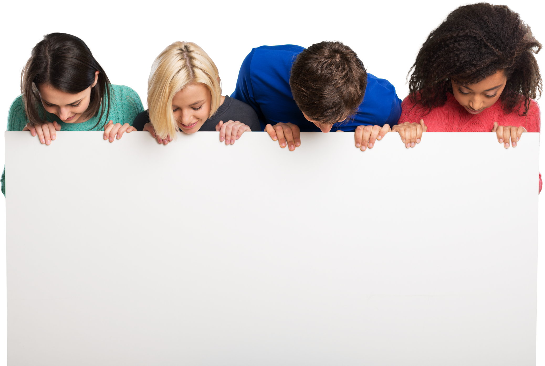 Four People Holding a White Board